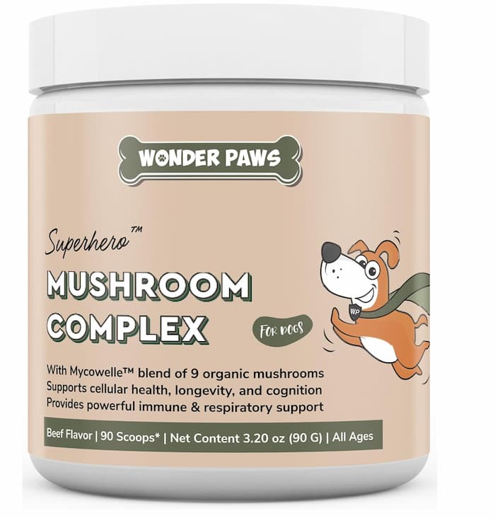 Jar of Mushroom Complex Wonder Paws immunity support for dogs